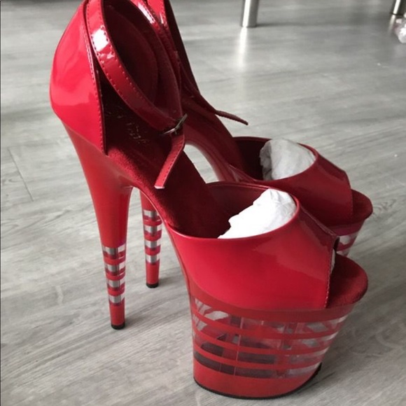 Red Pleaser Platform Heels size 8 - Picture 2 of 4
